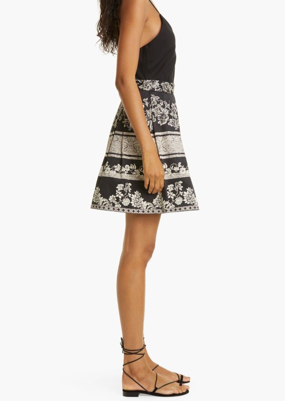 Alice + Olivia Madison Dress 14 Black White Pleated Fit Flare Floral Ballet - Picture 6 of 16
